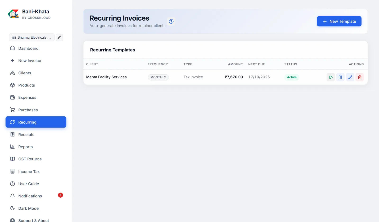 The recurring template list.