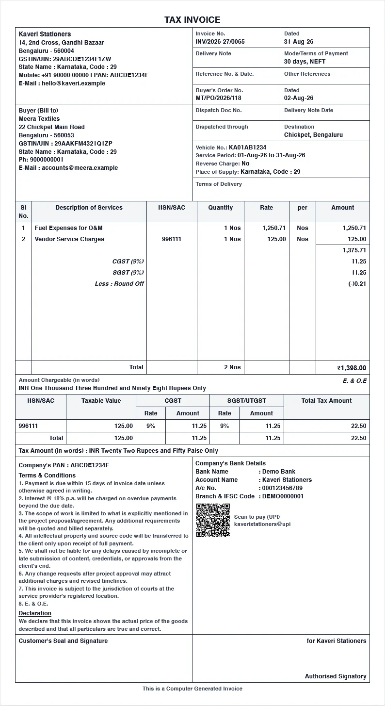 A tax invoice in Tally style