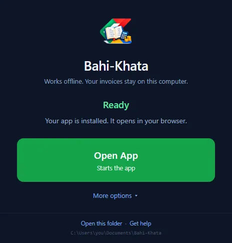 The launcher after install, showing one Open App button