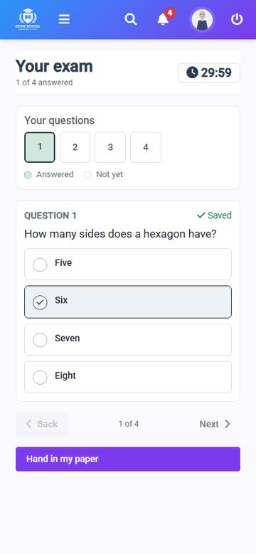 A student sitting a timed online exam on a phone